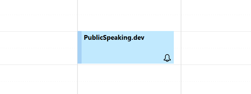 Calendar with PublicSpeaking.Dev event highlighted